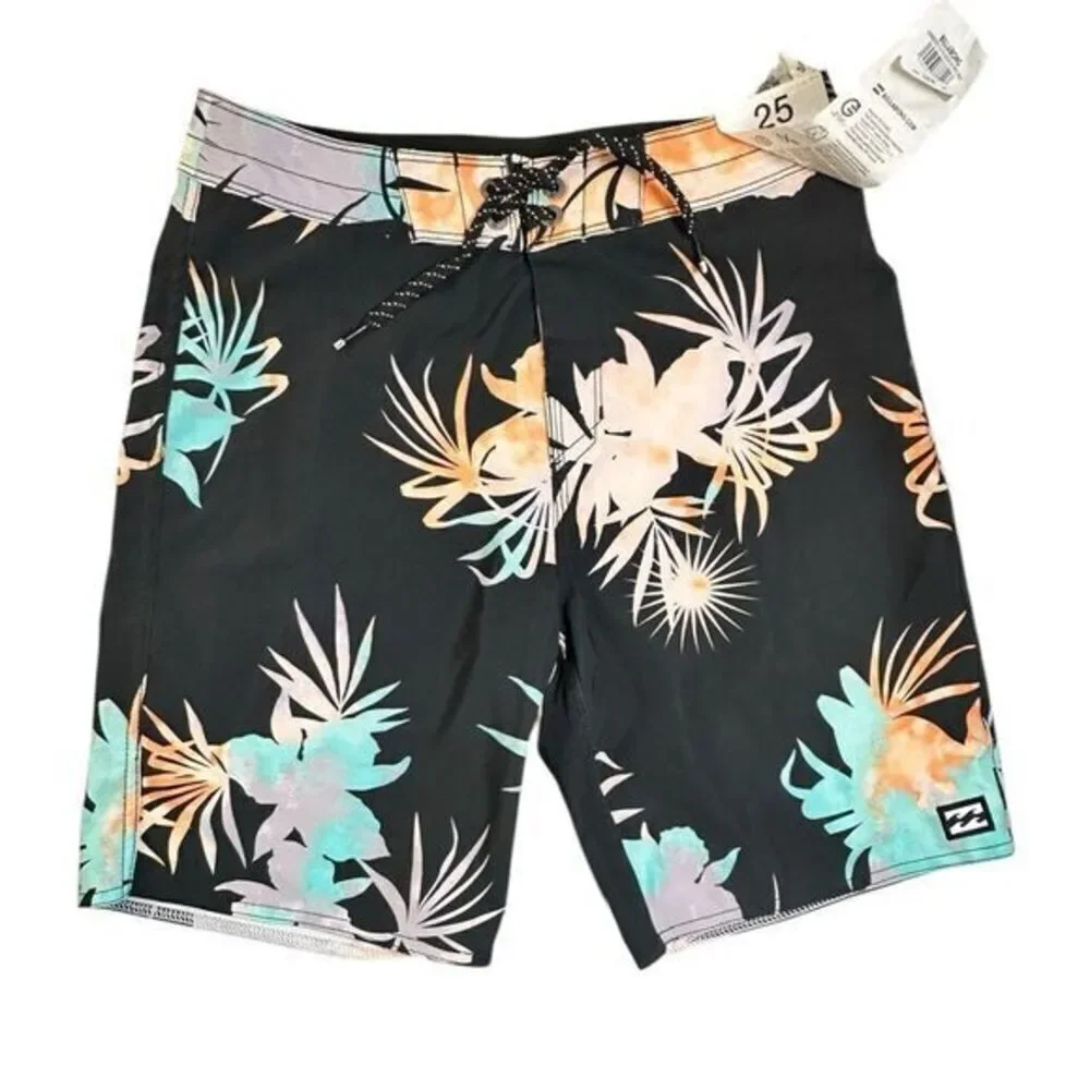 NWT Billabong Youth Boys Recycler Sunday Pro Board Shorts Black Floral - Size 25